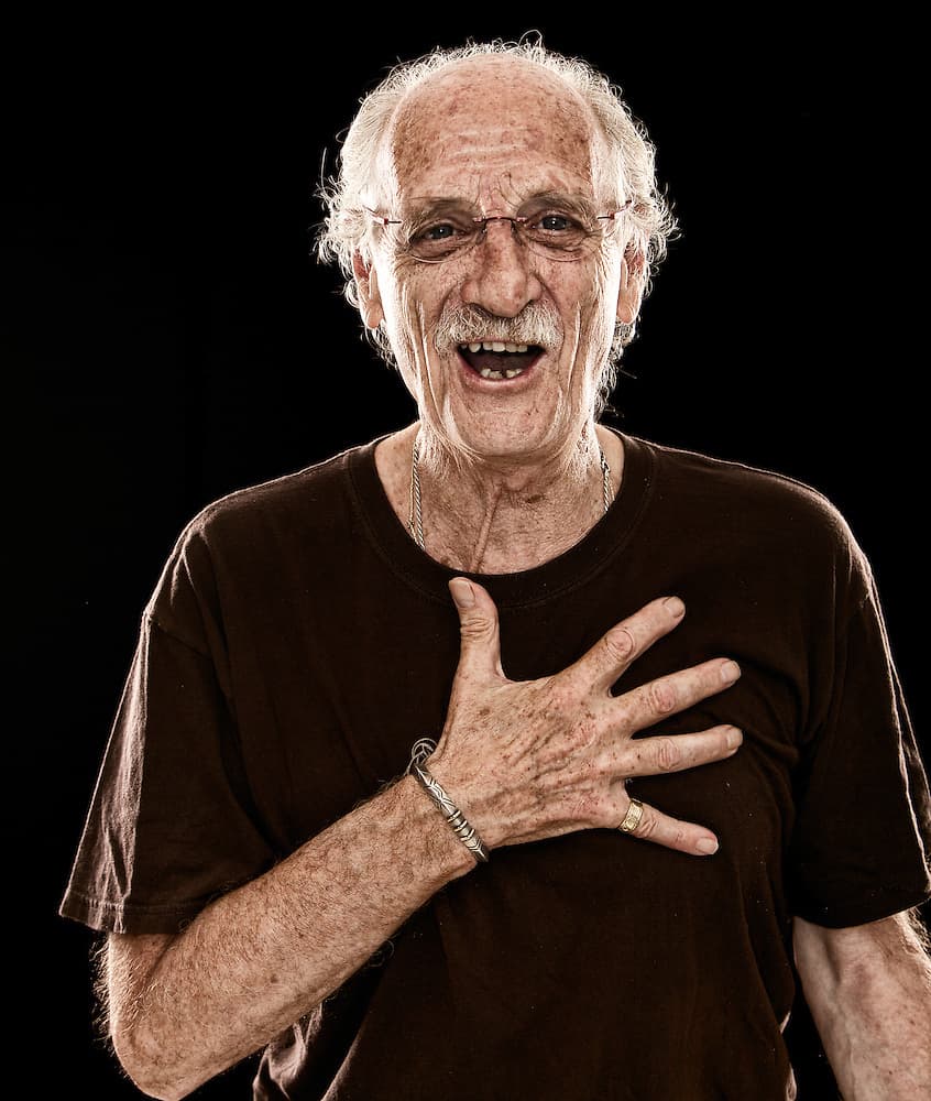Studio portrait against black